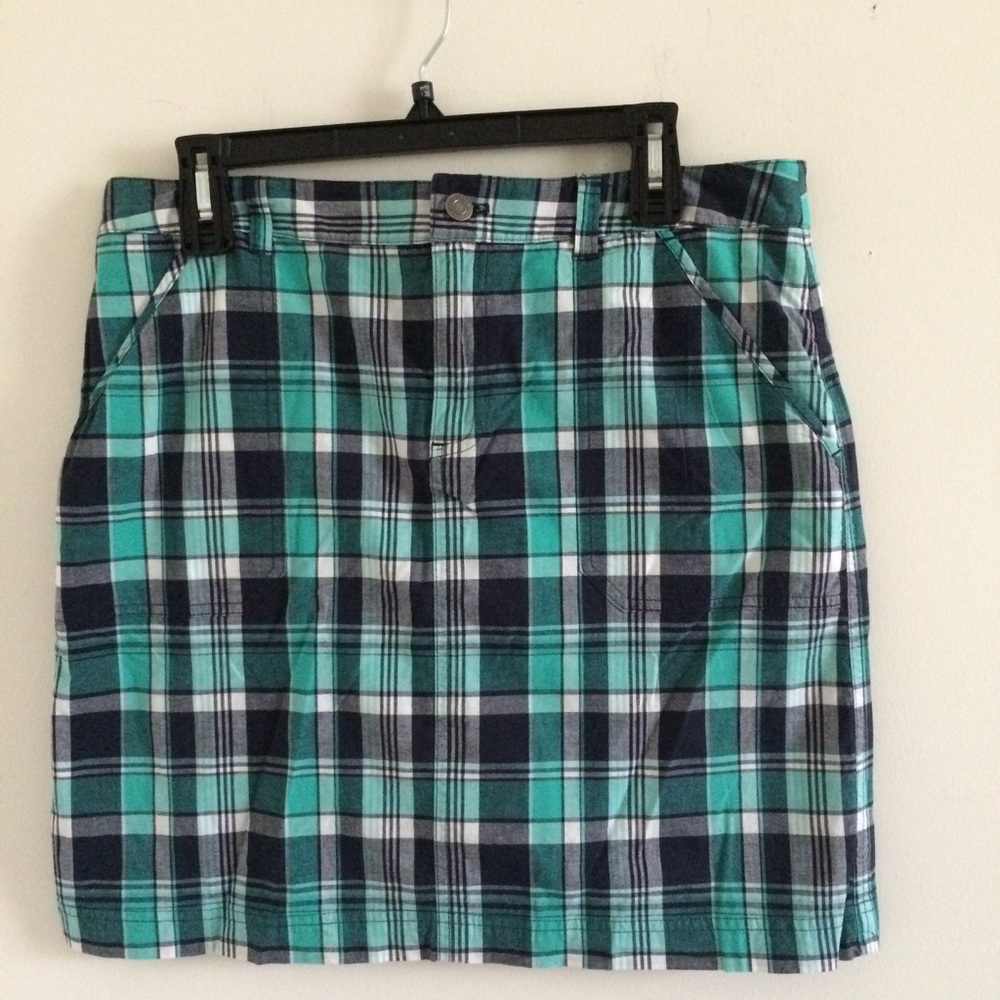 Christopher & Banks Green/Blue Plaid Mini Skirt
